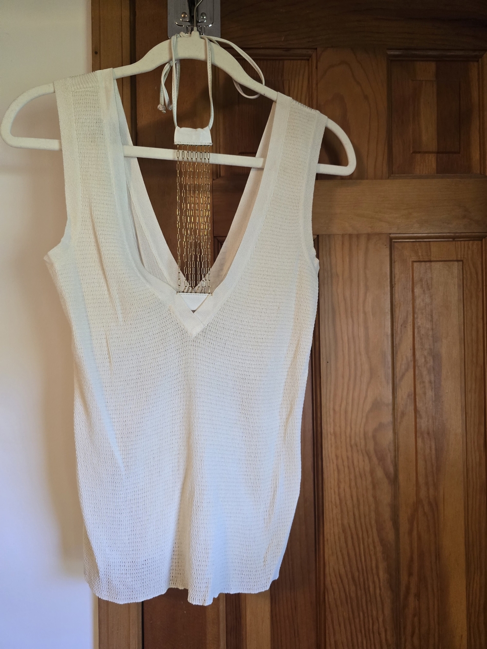 Fendi Women’s Beige V-Neck Sleeveless Knit Top